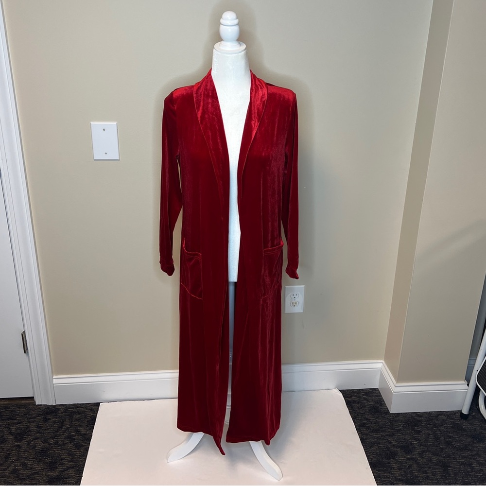 Elegant Red Velvet Long Blazer